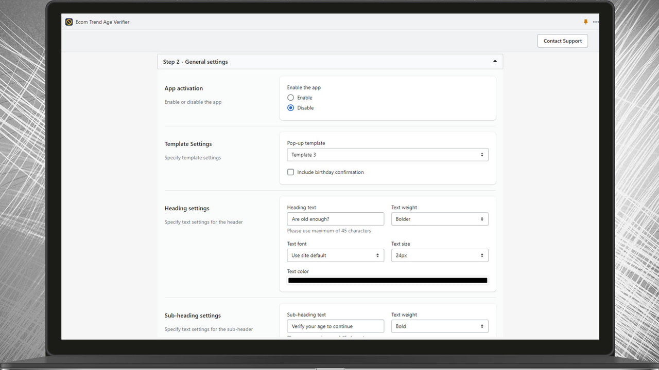 general settings of age verifier