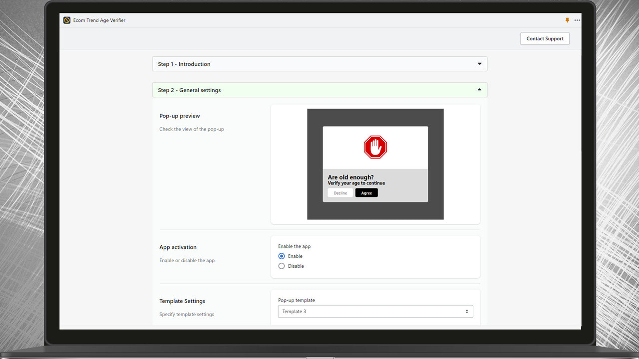 configuración general del verificador de edad con vista previa en vivo