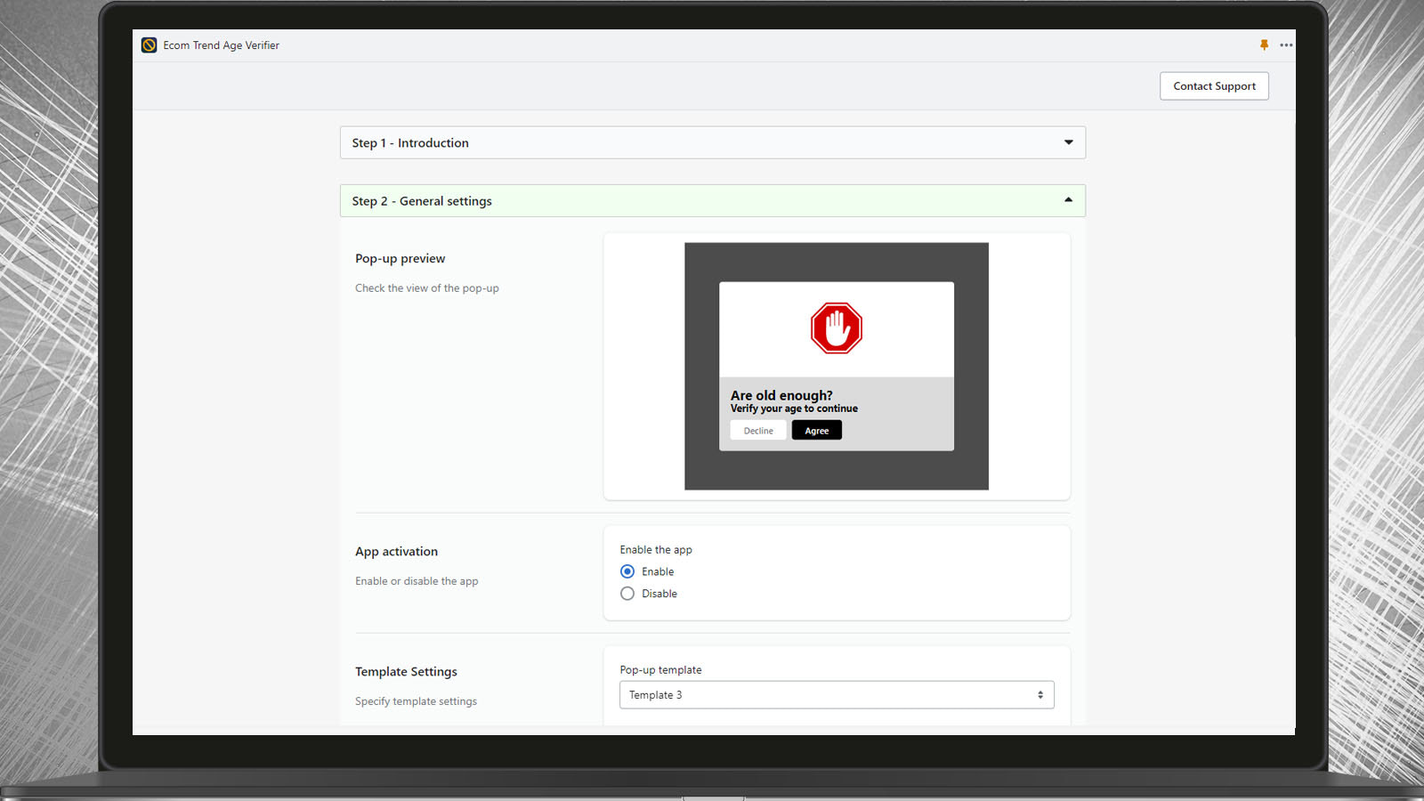 configuração geral do verificador de idade com pré-visualização ao vivo