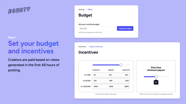 Schritt 1 - Legen Sie Ihr monatliches Budget und die Anreize für Creators fest