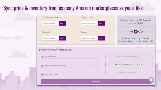 Synkroniser fra så mange Amazon FBA Markedspladser, som du sælger 