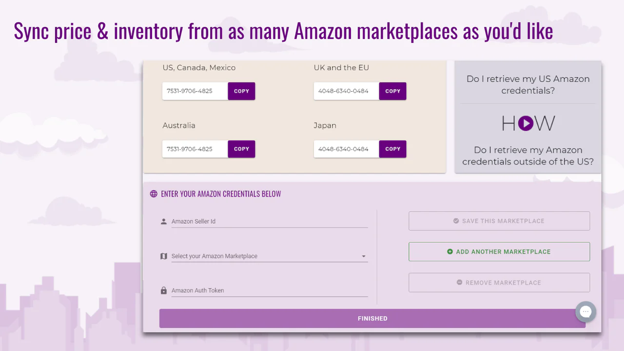 Synchronisez à partir d'autant de marchés Amazon FBA que vous vendez