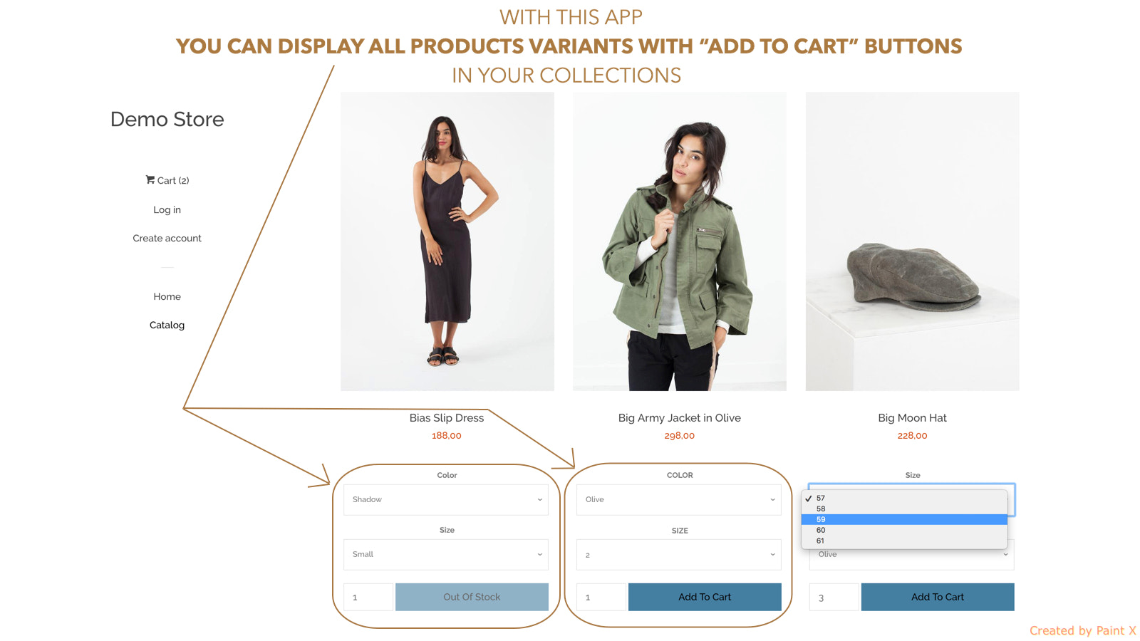 You can display variants for each product in collections