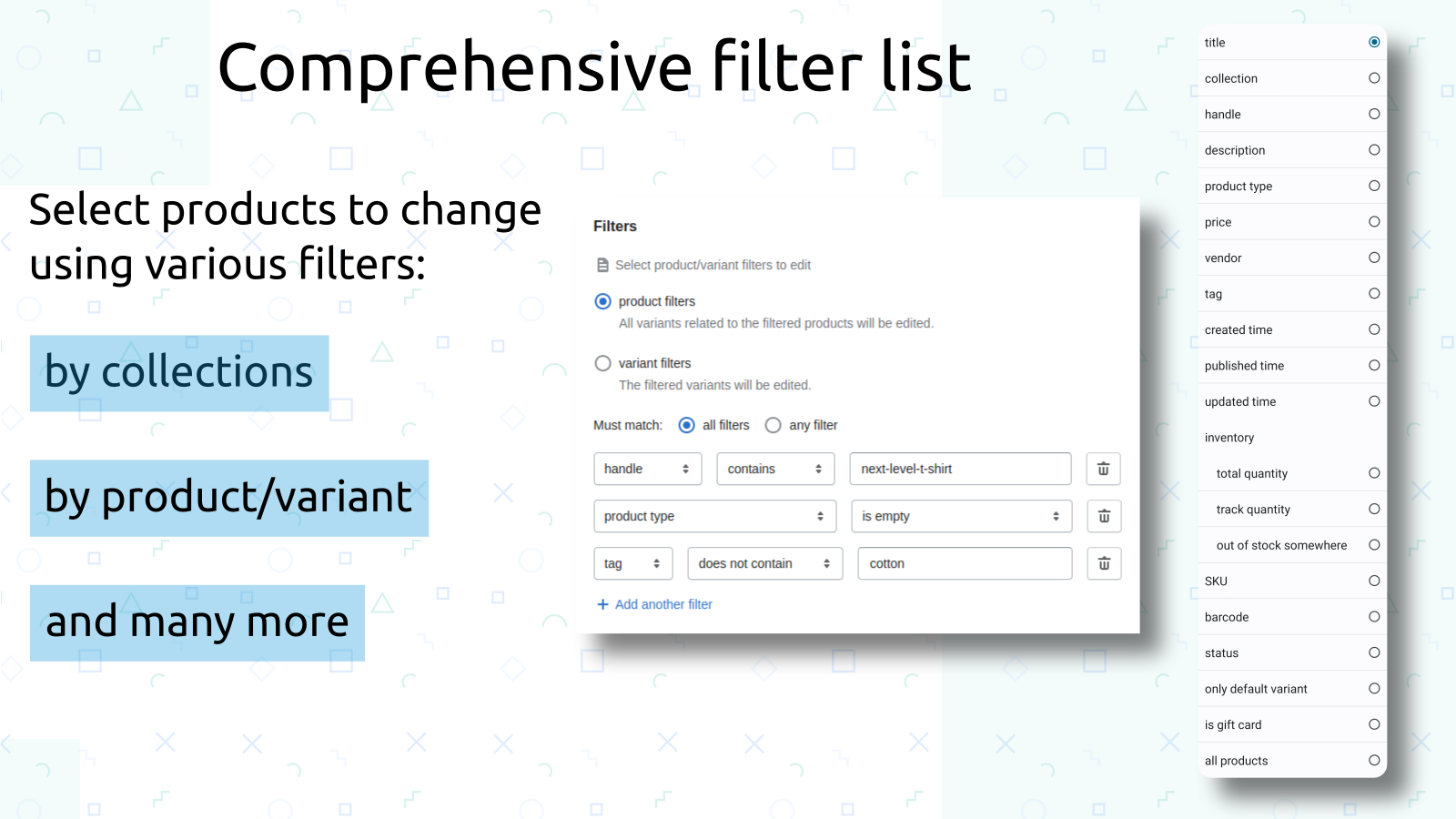 Product filter lijst