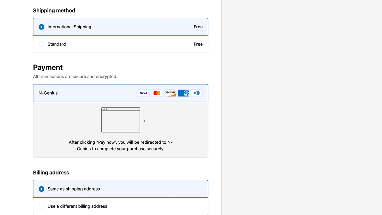 N-Genius payment on the Checkout page