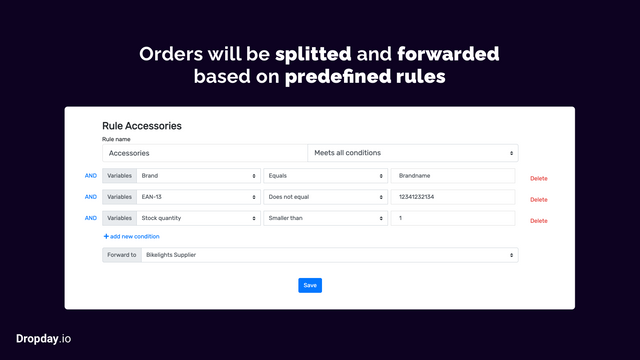 Based on rules, the orders are splitted and processed.