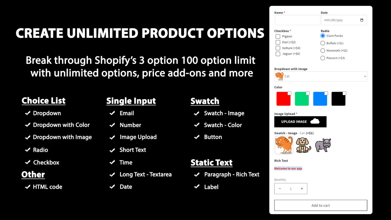 EZ Product Options & Variants Screenshot