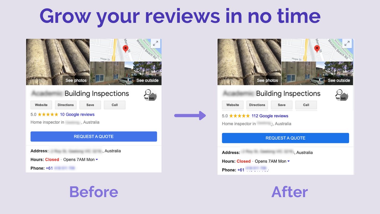 Antes y después de las reseñas de Google (Google My Business)