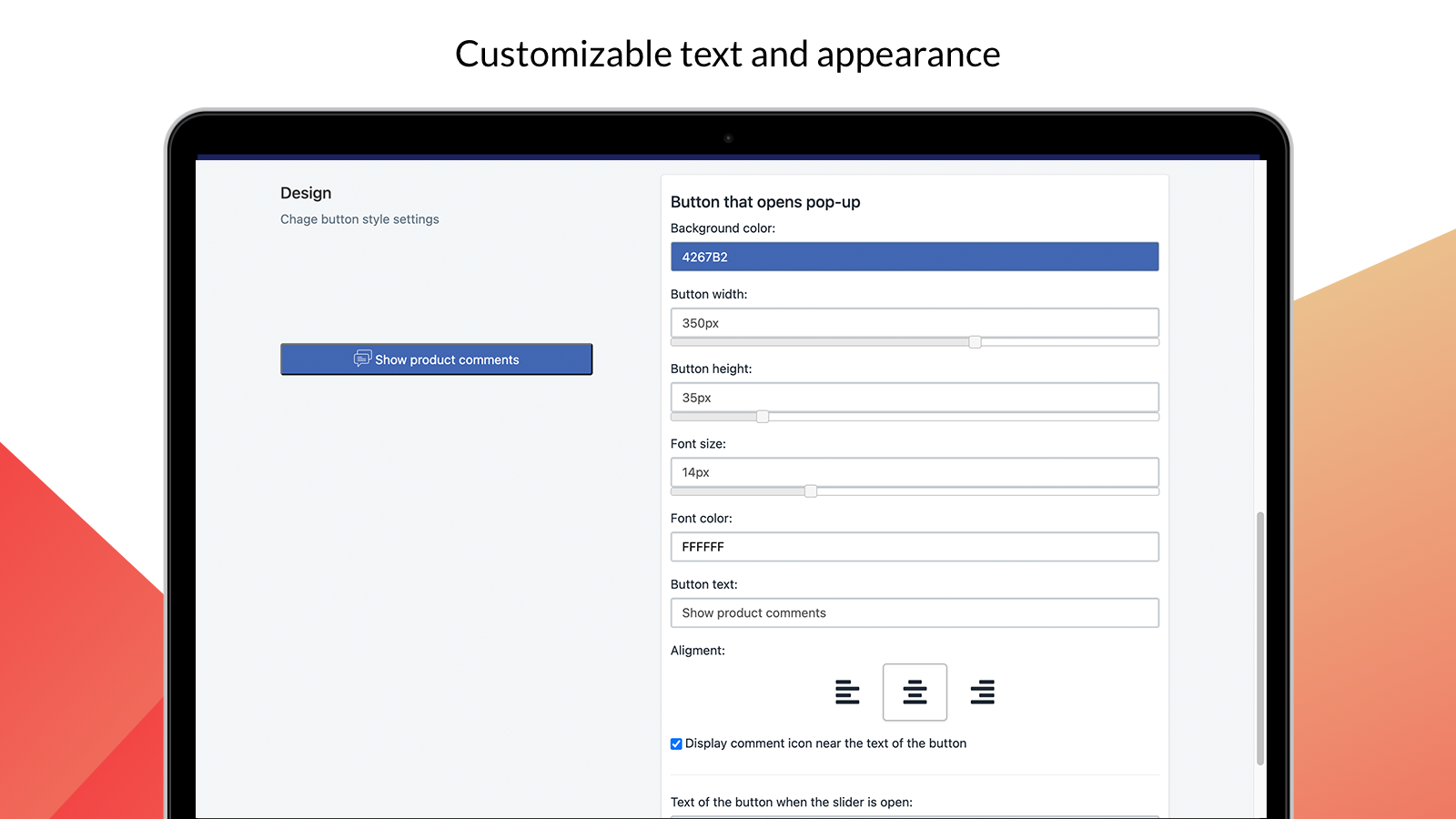 Customizable text and appearance of Facebook Comments button