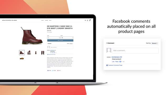 Facebook kommentar Anmeldelser på alle Shopify butiksproduktsider