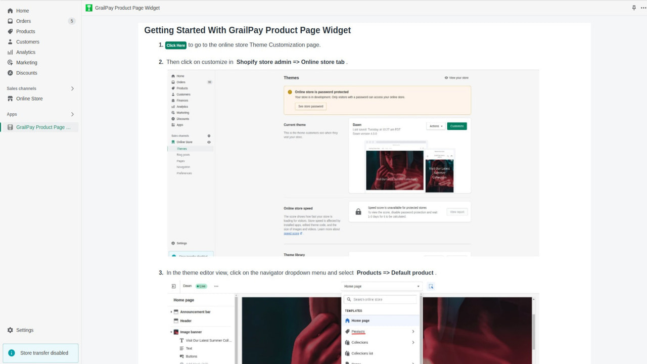 GrailPay widget user interface