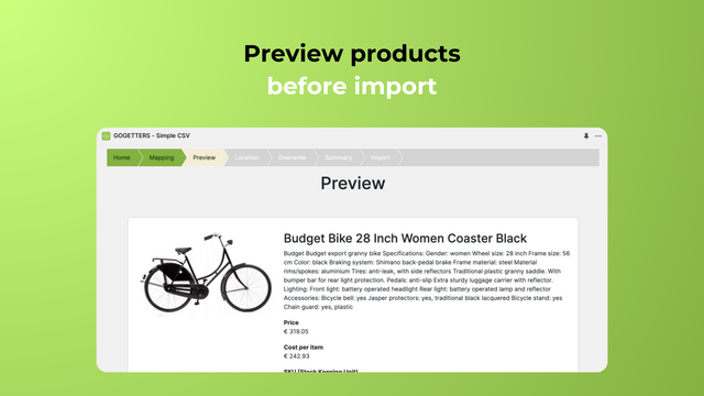 preview products before import