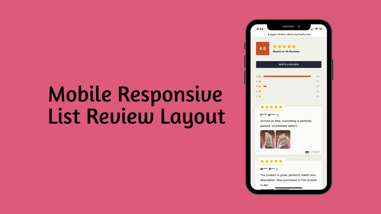 Mise en page réactive pour mobile de la liste d'avis Ali Reviews