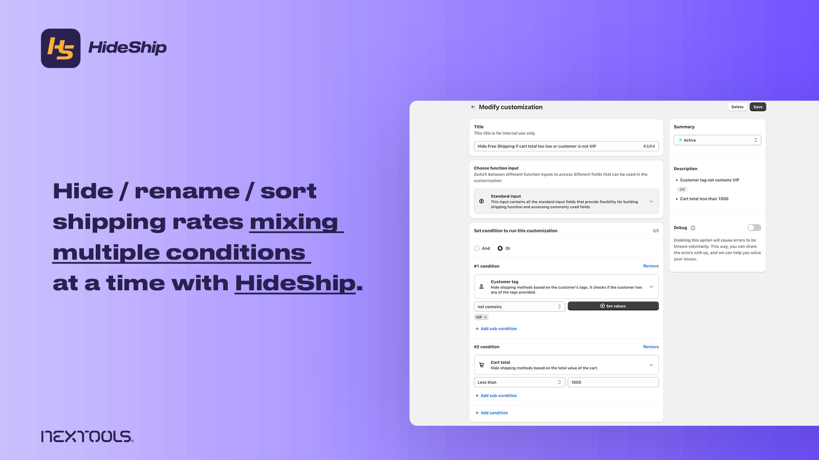 HideShip:Hide Shipping Methods Screenshot