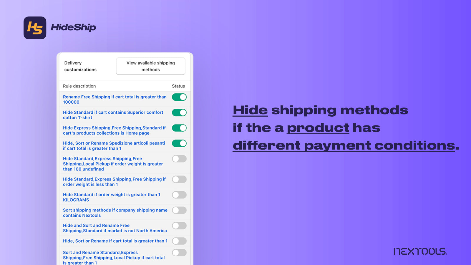 HideShip:Hide Shipping Methods Screenshot