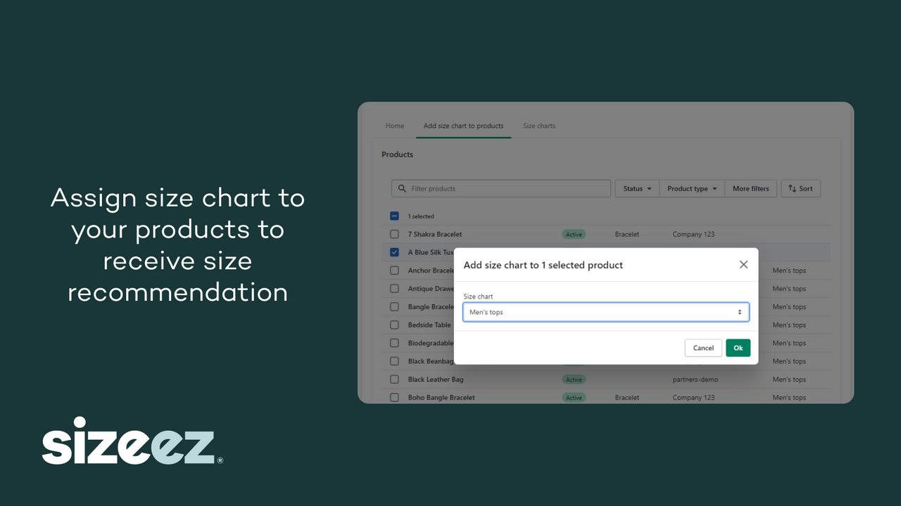 Assign size chart to your product to receive size recommendation