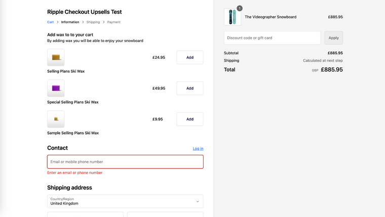 Ripple Checkout Upsells Screenshot