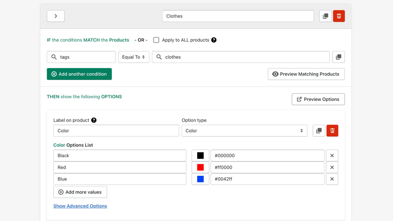 Optionen Dashboard