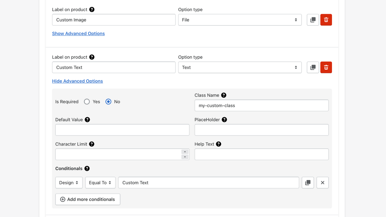 Advanced configuration with conditional visibility