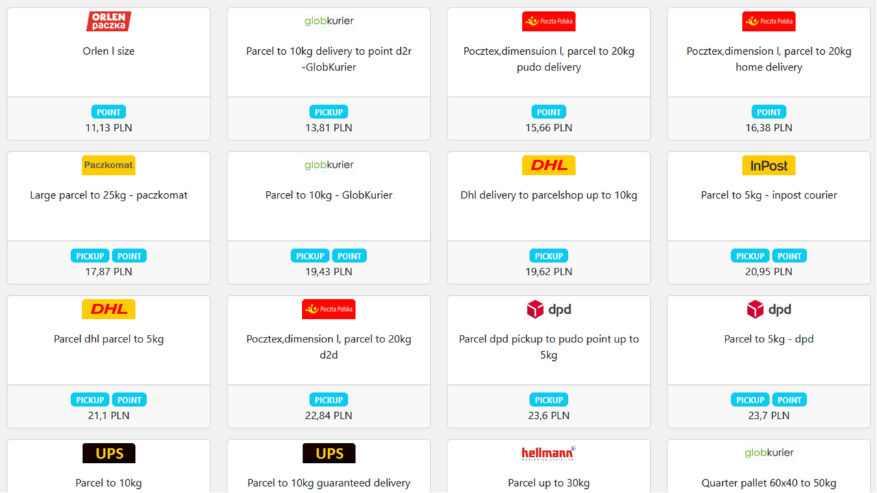 Comparaison en ligne des prix d'expédition, sélection du transporteur le moins cher