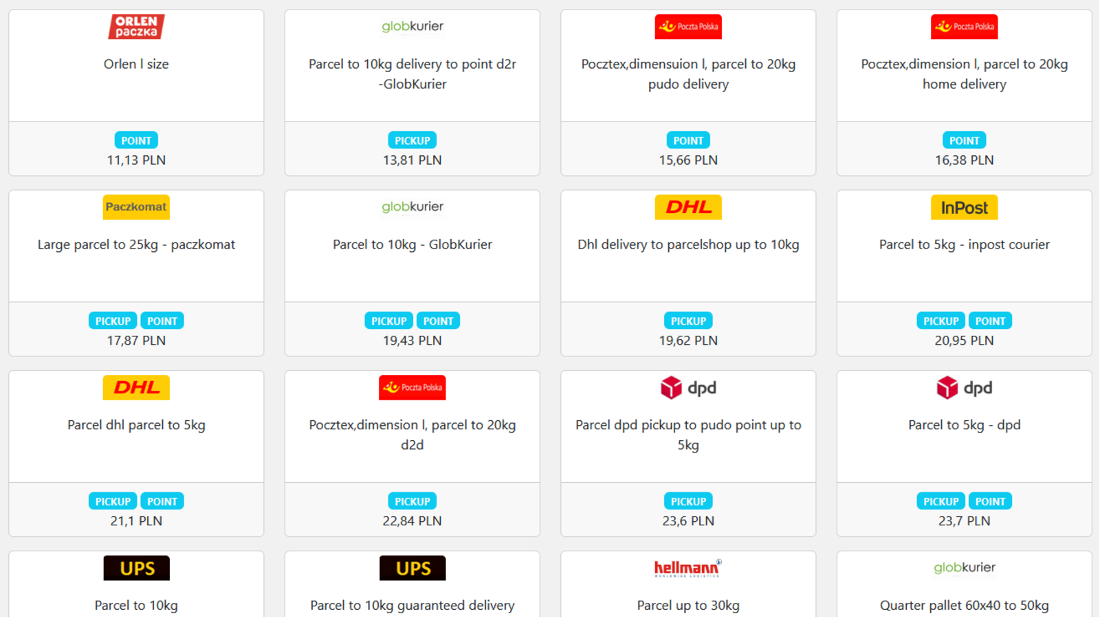 Comparaison en ligne des prix d'expédition, sélection du transporteur le moins cher