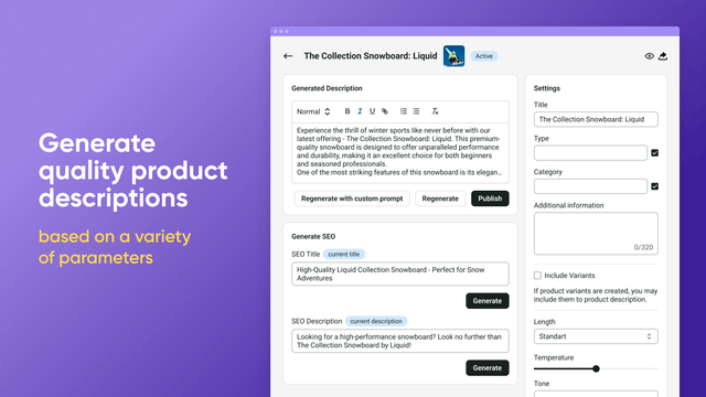 Generate product descriptions based on a variety of parameters