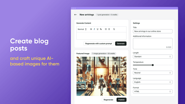  Add unique AI-generated images for blog posts | Shopify Magic