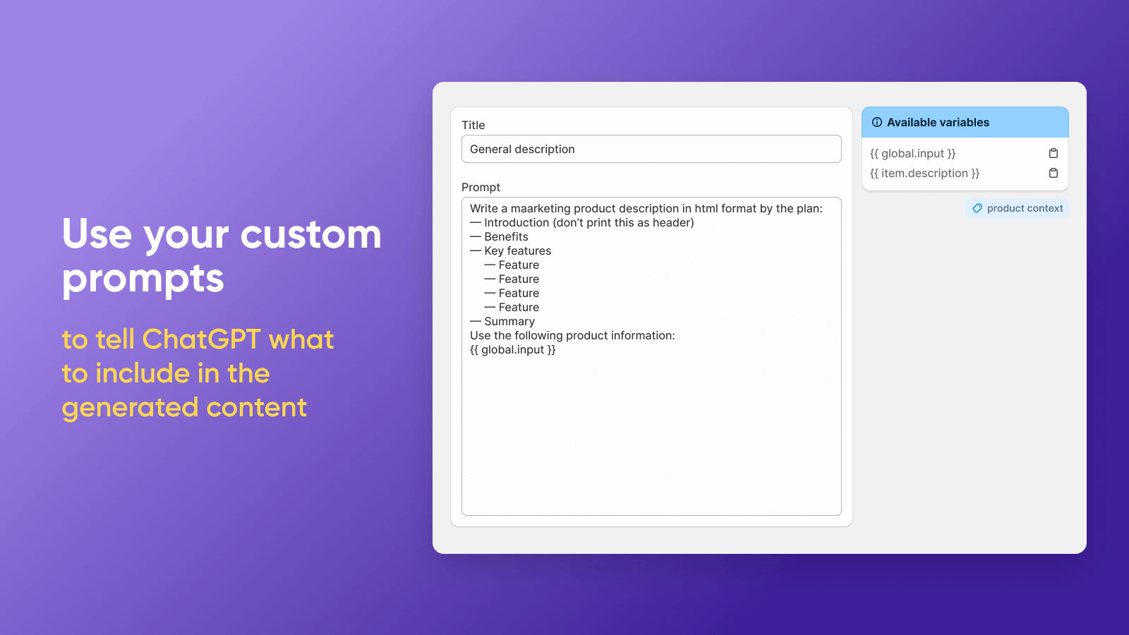 Generate content faster via handy custom prompt templates Jasper