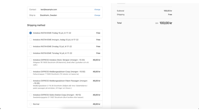 Shipping selector