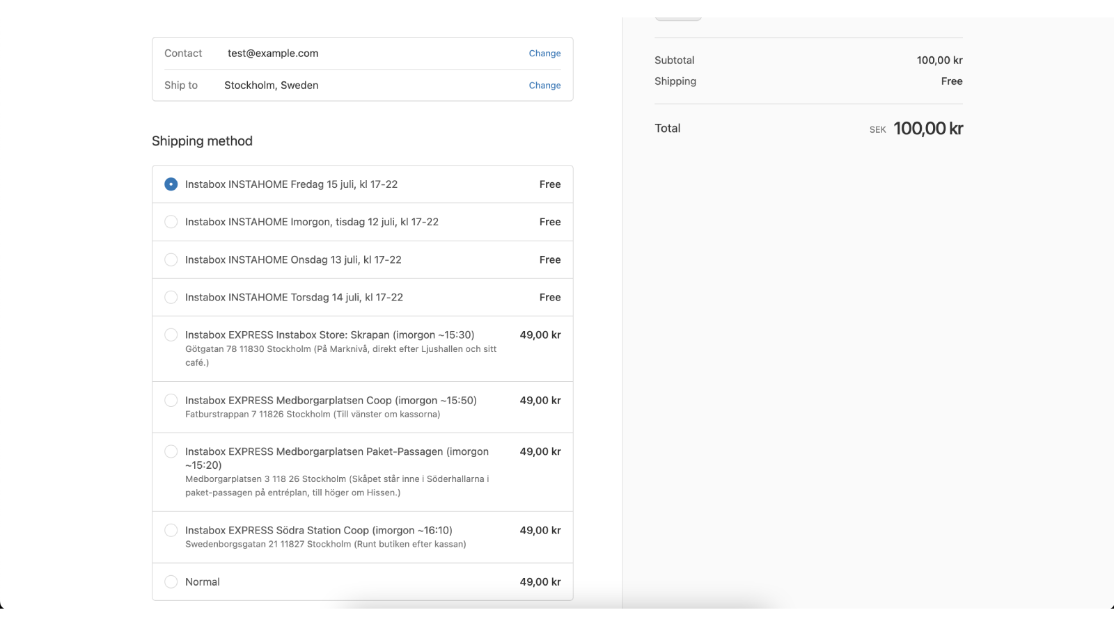 Shipping selector