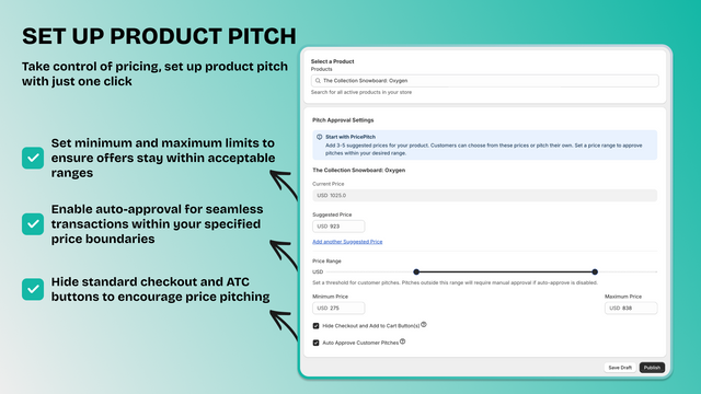 PricePitch. Primera captura de pantalla mostrando la propuesta de producto