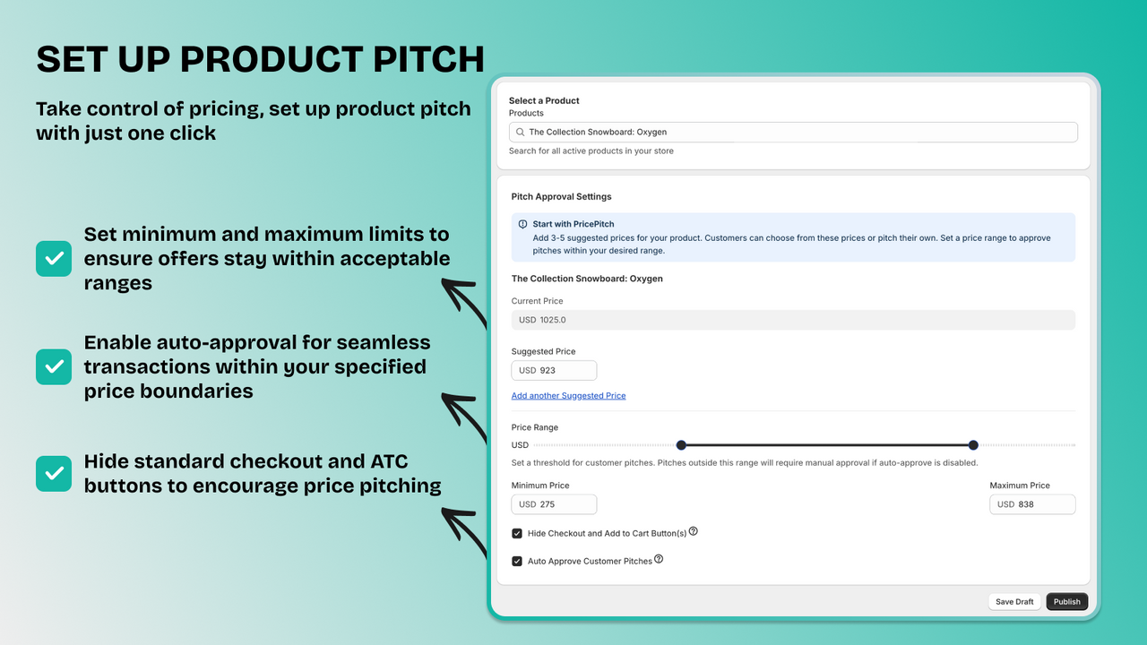 PricePitch. Première capture d'écran montrant la proposition de produit