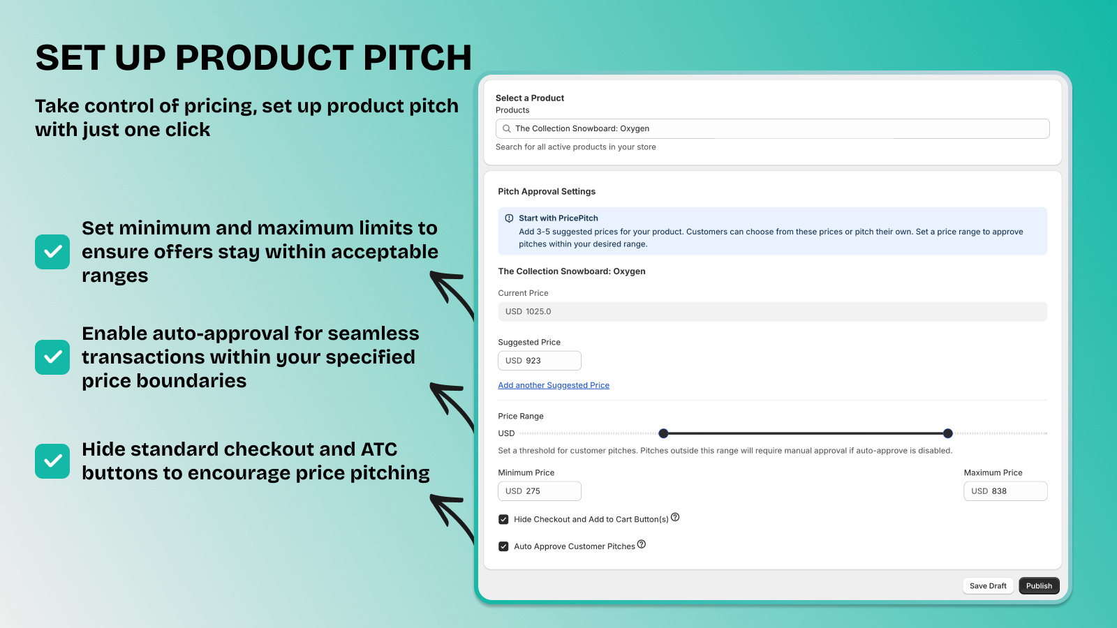 PricePitch. Primeira captura de tela mostrando a proposta de produto