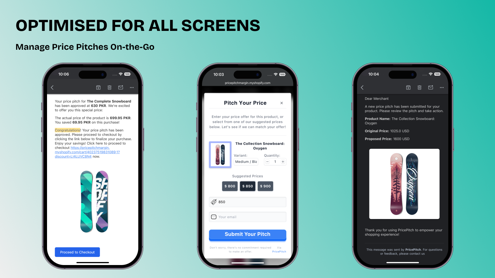 PricePitch: Mobile screenshot showing responsiveness on mobile