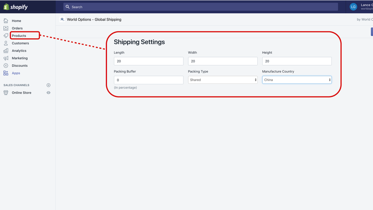 Store commercial invoice data, dims, country of manufacture