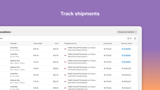 tracking dashboard toont alle pakketten in een tabelvorm