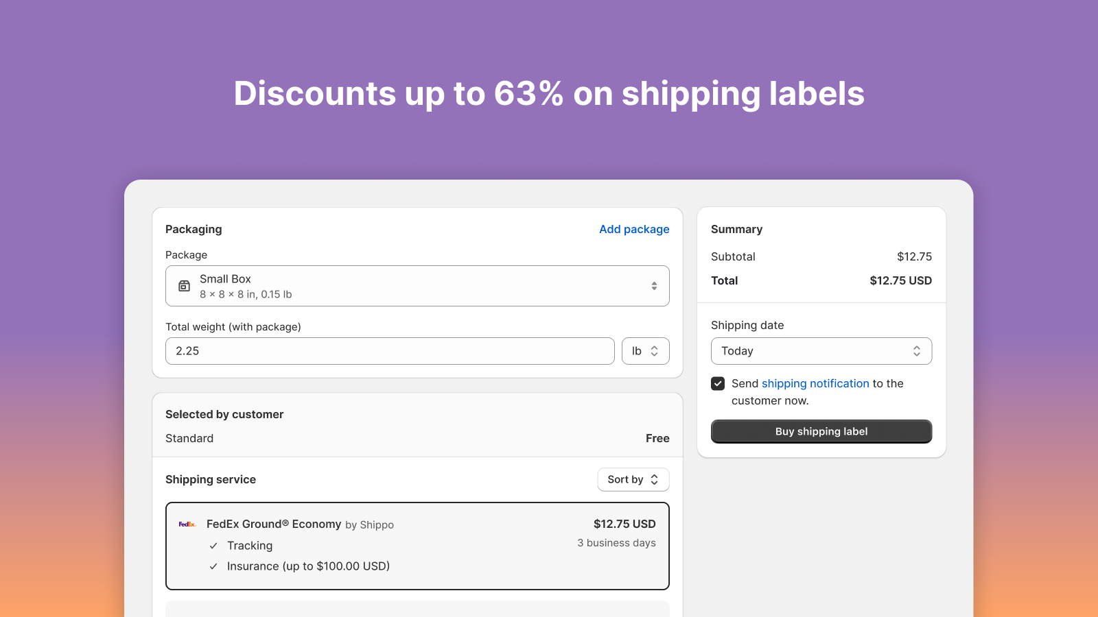 discounts up to 63% on shipping labels