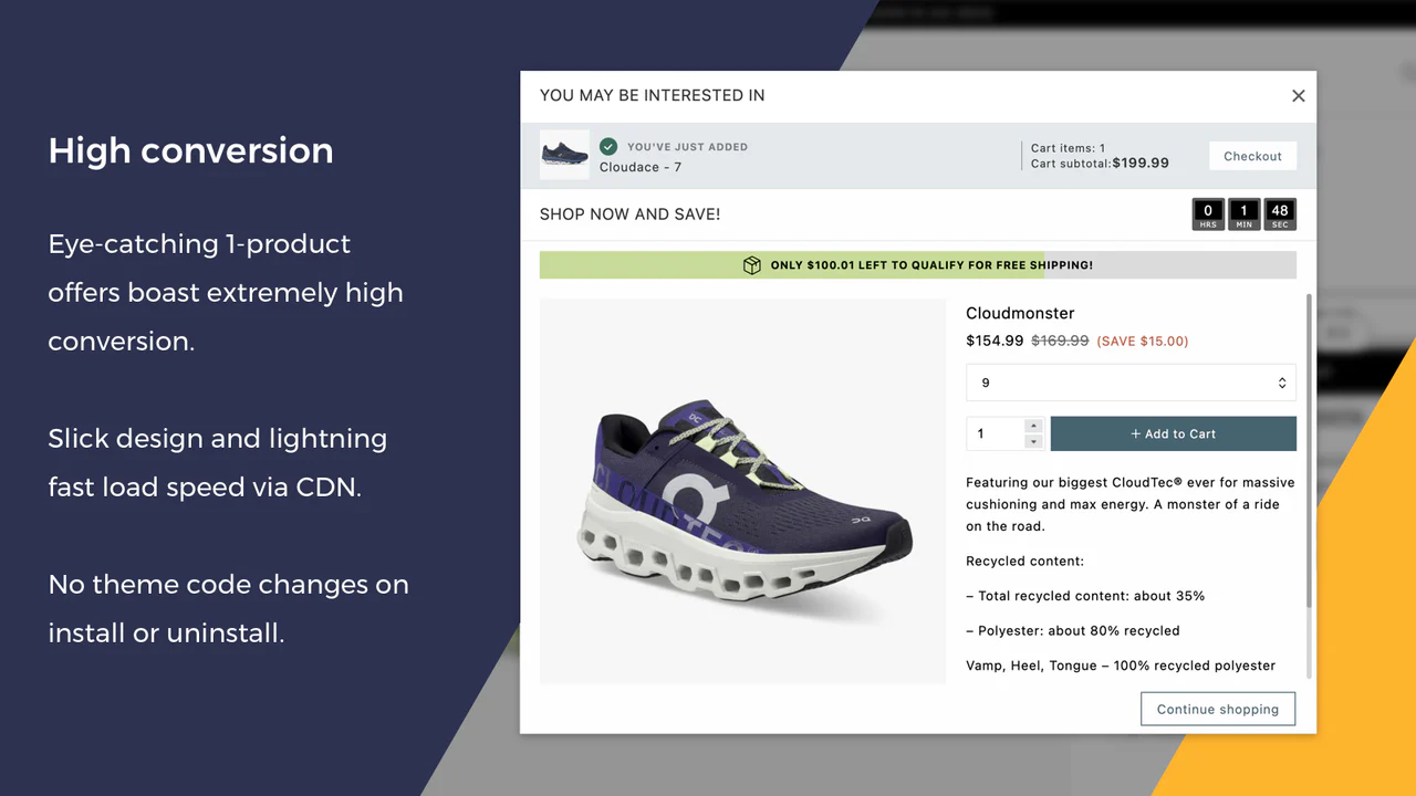 Hohe Konversion Upselling und Cross-Selling. Rabattierte Upsells.