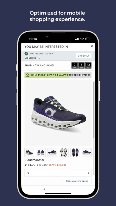 Design de pop-up d'upsell mobile-first. Optimisé pour le shopping mobile