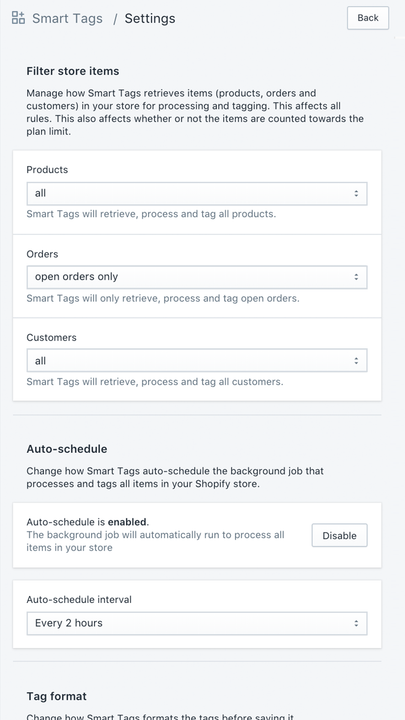 Smart Tags Settings Page