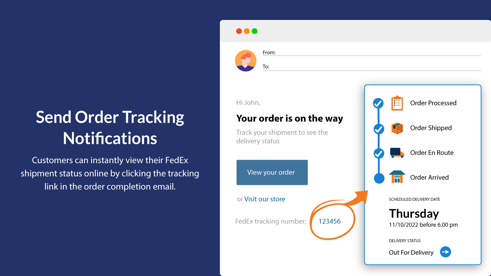 Send FedEx tracking details with order completion email