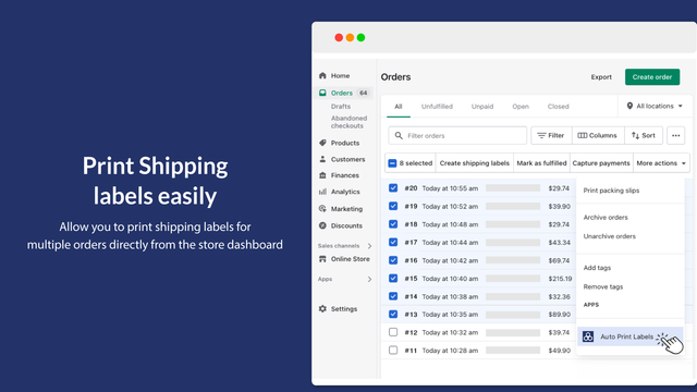 Automatically Print Shipping Labels from the Shopify order page
