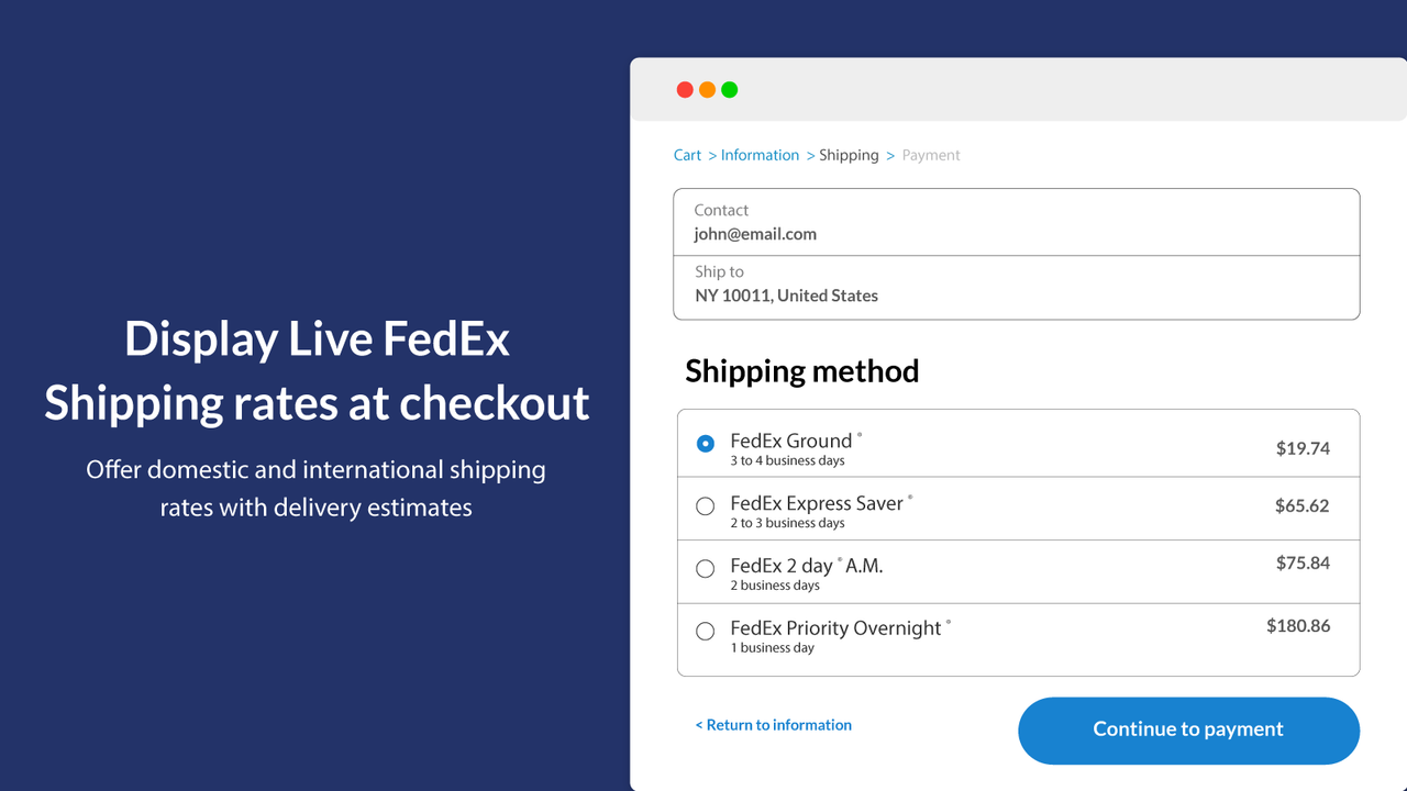 Exibir tarifas ao vivo da FedEx na página de checkout