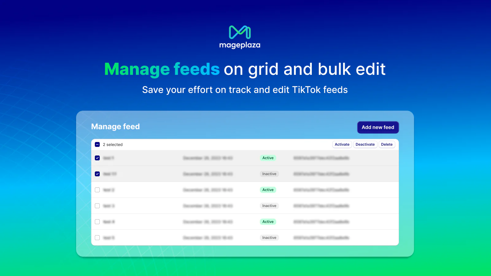 Manage feeds on grid and bulk edit