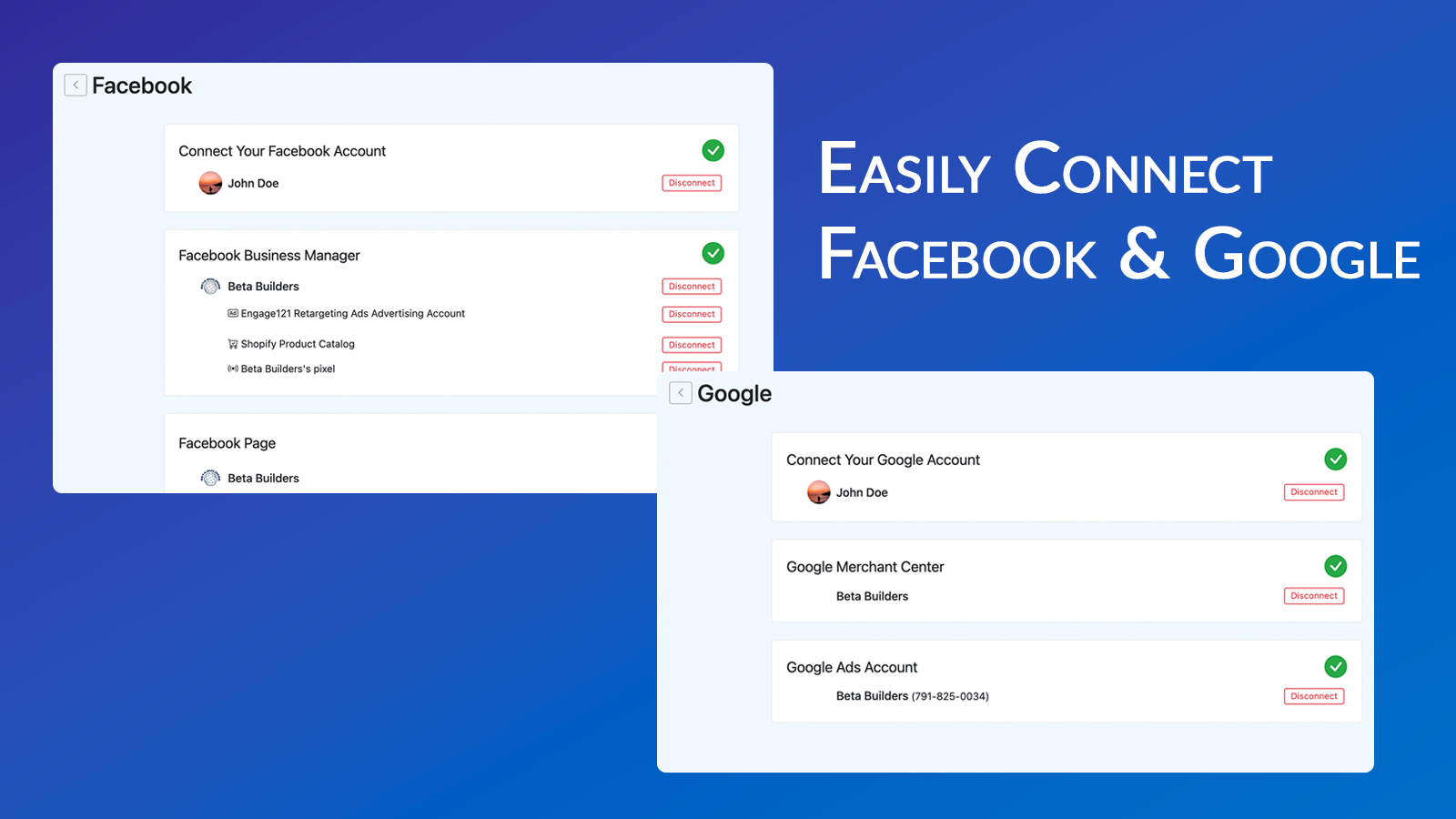 Verbinden & Verwalten Sie Facebook & Google einfach