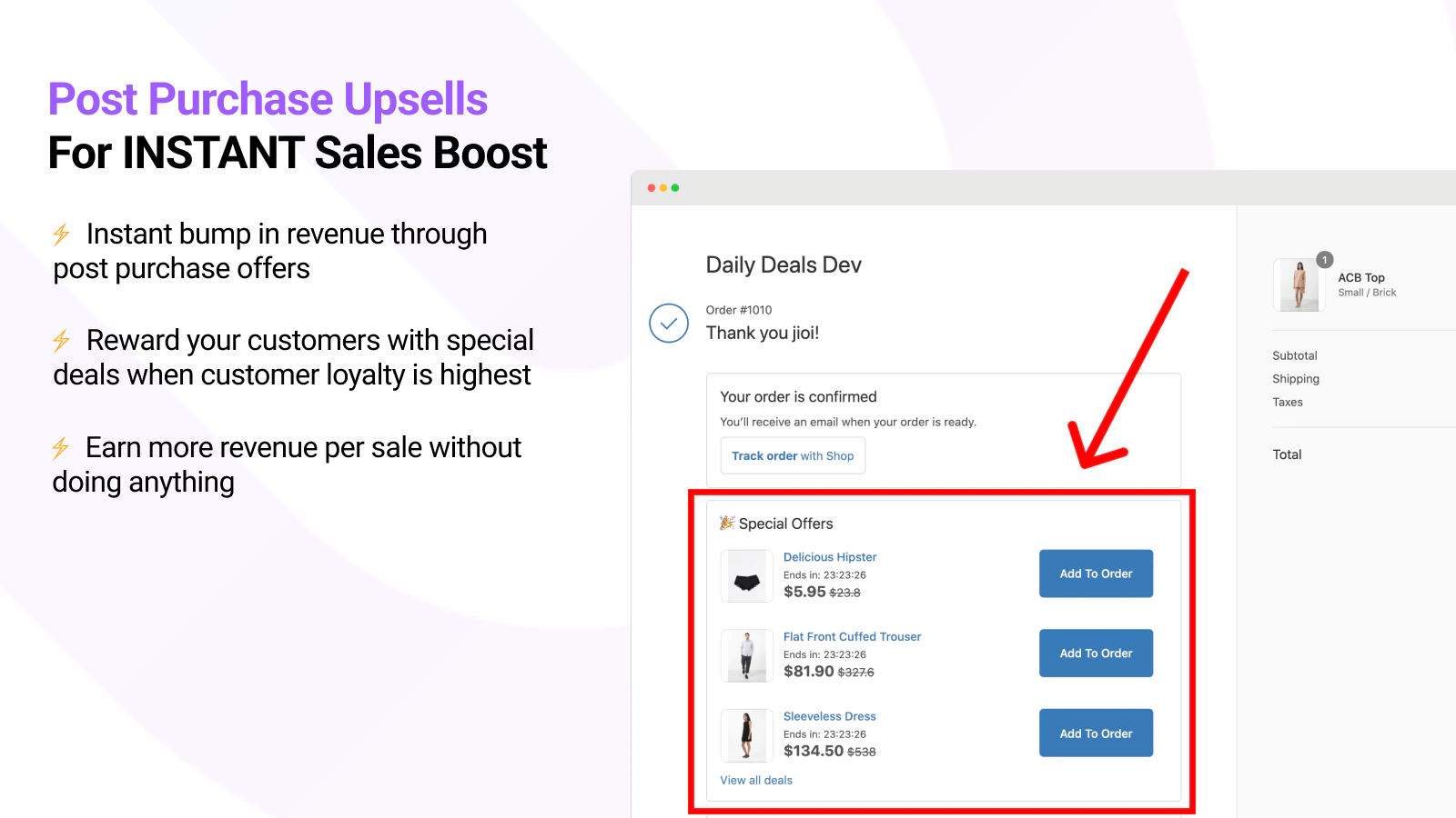 Post Purchase Upsells for INSTANT salgs boost