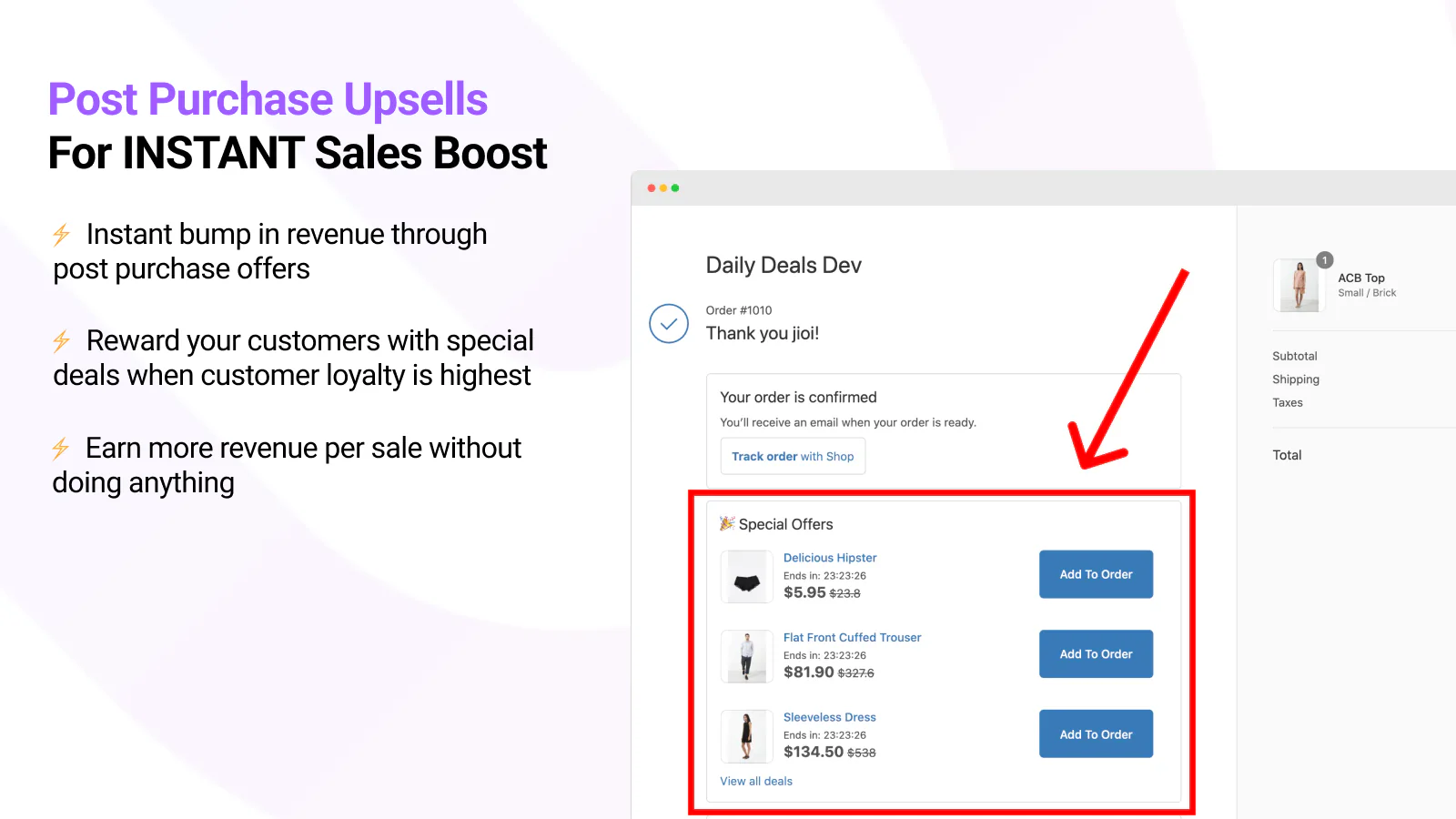 Post Purchase Upsells for INSTANT salgs boost