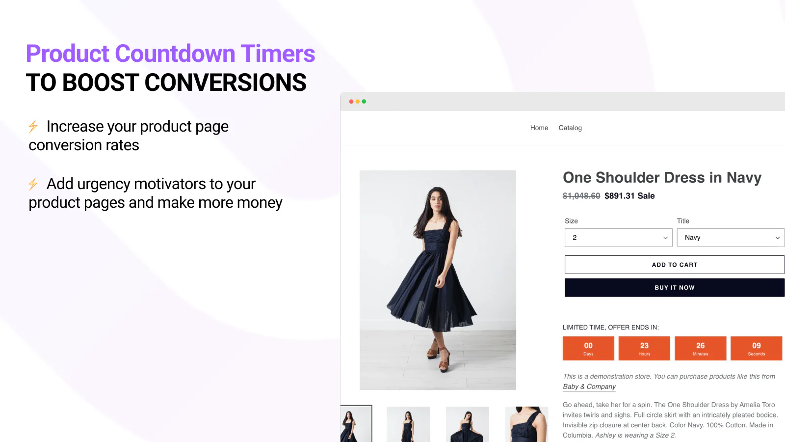 Compteurs à rebours sur la page du produit pour stimuler les conversions