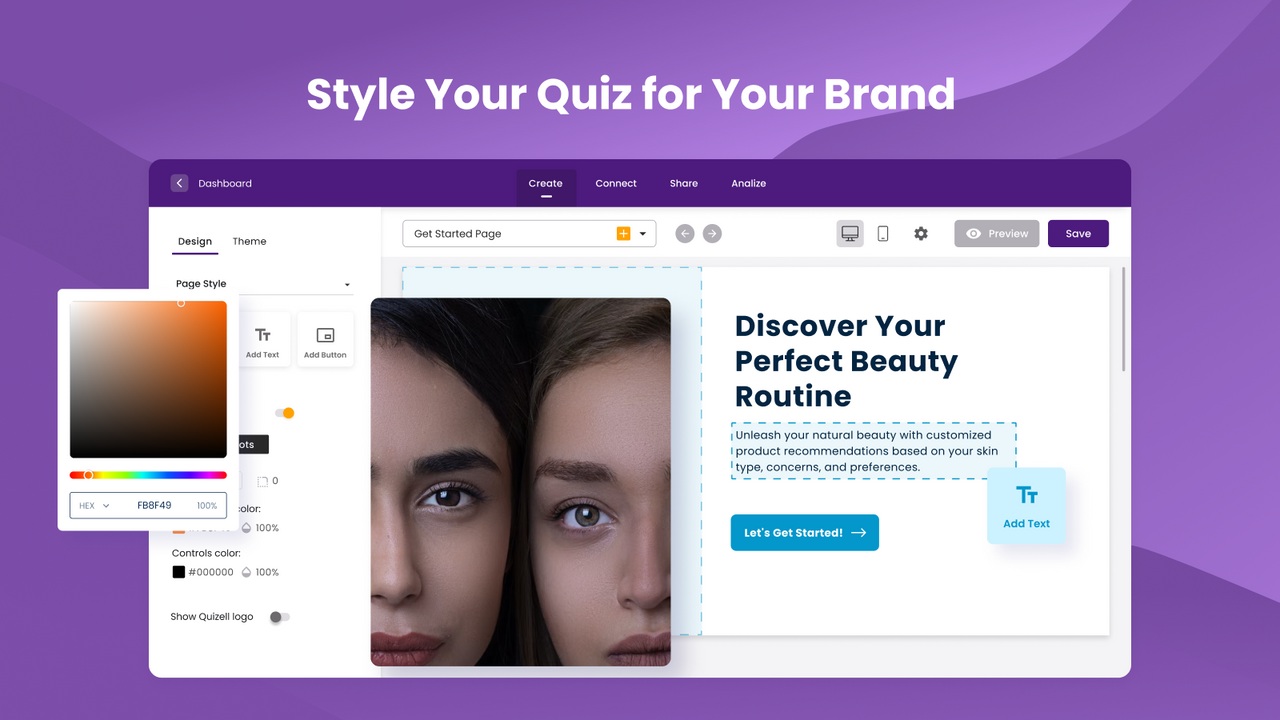 Customizable quiz design to match your website