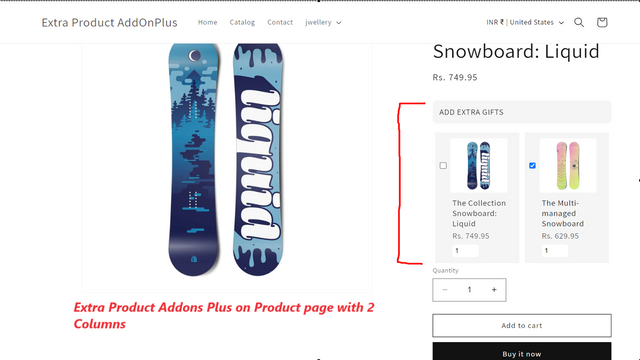 Page de produit de Extra Product Addons Plus avec 2 colonnes